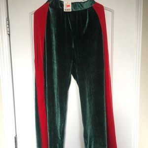 Velvet wide leg red-green pants